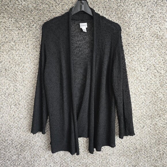 Chicos Cardigan Womens 1 US Medium Black Open Knit Polyester Rayon Casual Ladies - Picture 1 of 7